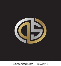 OS initial letters looping linked ellipse elegant logo golden silver black background