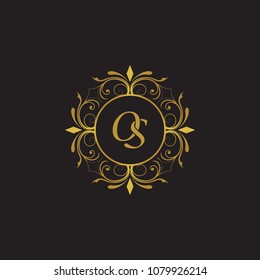 OS Initial logo. Ornament ampersand monogram golden logo black background