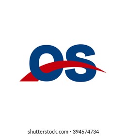 OS initial overlapping swoosh letter logo blue red