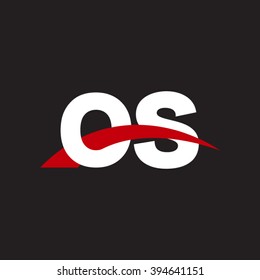 OS initial overlapping swoosh letter logo white red black background