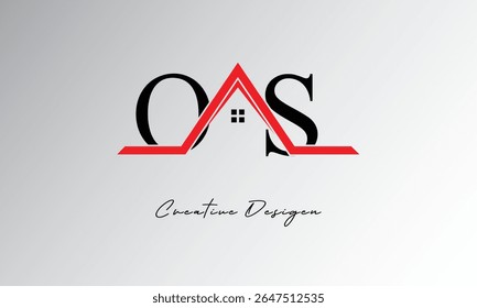 Logotipo de casa de carta OS - Monograma imobiliário criativo com ícone de telhado e forma de casa para propriedade, arquitetura e marca moderna
