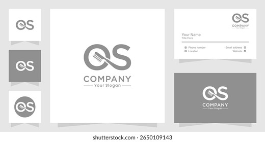 Logotipo da carta do sistema operacional com escova de dentes e design de cartão de visita