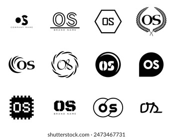 VORLAGE des Betriebssystemlogos. Buchstaben o und S. Verschiedene klassische Serifenbuchstaben und moderne fette Schrift mit Design-Elementen setzen. Erste Schriftarttypografie. Kollektion trendige Geschäftsidentität.