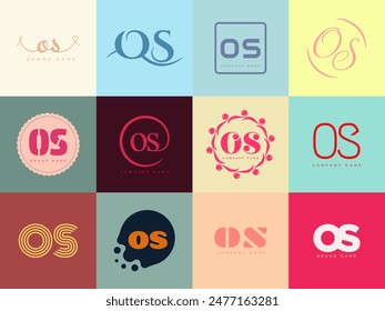 OS logo company template. Letter o and s logotype. Set different classic serif lettering and modern bold text with design elements. Initial font typography. Collection trendy business identity.