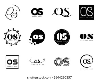 OS logo company template. Letter o and s logotype. Set different classic serif lettering and modern bold text with design elements. Initial font typography. Collection trendy business identity.