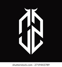 OS-Logo-Monogramm mit Hornform, einzelne schwarz-weiße Designvorlage auf schwarzem Hintergrund