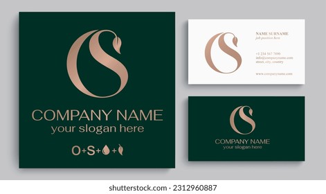 OS or SO logo with water drop and tree leaf. OS letter logo template elements. personal monogram. Vector elegant logo. letter os logo design letter SO luxury