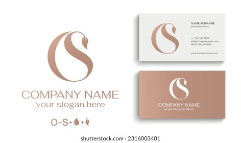 OS or SO logo with water drop and tree leaf. OS letter logo template elements. personal monogram. Vector elegant logo. letter os logo design letter SO luxury