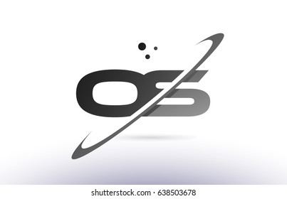 os o s alphabet letter logo black white grey swoosh creative text dots company vector icon design template