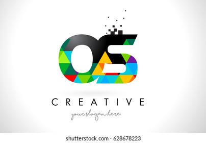OS O S Letter Logo with Colorful Vivid Triangles Texture Design Vector Illustration.