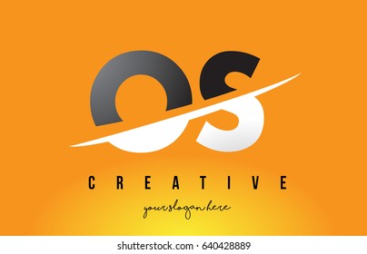 OS O S Letter Modern Logo Design with Swoosh Cutting the Middle Letters and Yellow Background.