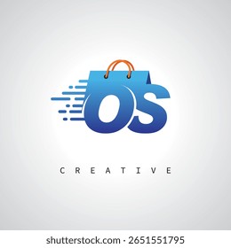 Monograma de compras do SO - Logotipo de comércio eletrônico de entrega rápida com ícone de saco e marca digital para loja online, varejo e identidade logística
