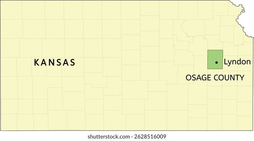 Osage County e cidade de Lyndon localização no mapa do estado de Kansas