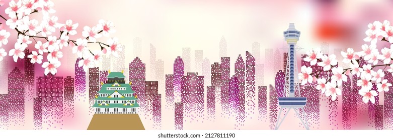 Osaka Building Spring Osaka Castle Background 