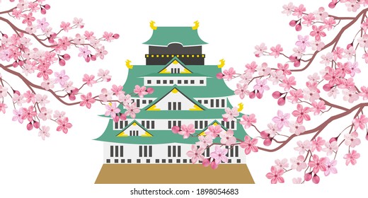 Osaka castle cherry blossom background