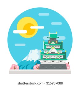 Osaka castle flat design landmark illustration vector