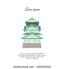 Osaka castle vector. Asian building or castle icon. Japan castle. color symbol on white background