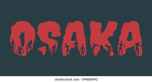 Osaka city name and zombie silhouettes on them. Halloween theme background