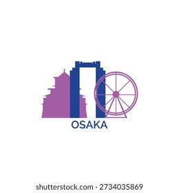 Osaka cityscape, skyline, panoramic vector logo, icon, clipart. Japan city emblem contour with landmarks and buildings silhouettes