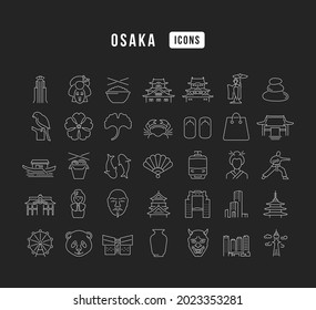 Osaka. Collection of perfectly simple monochrome icons for web design, app, and the most modern projects. Universal pack of classical signs for category Countries and Cities.