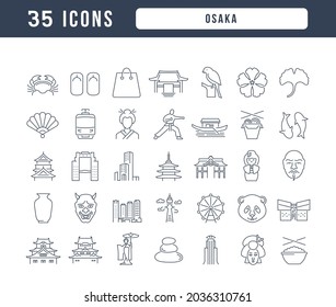 Osaka. Collection of perfectly simple monochrome icons for web design, app, and the most modern projects. Universal pack of classical signs for category Countries and Cities.