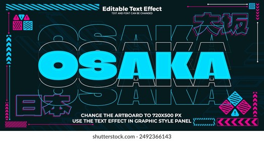 Osaka editable text effect in modern cyber trend style