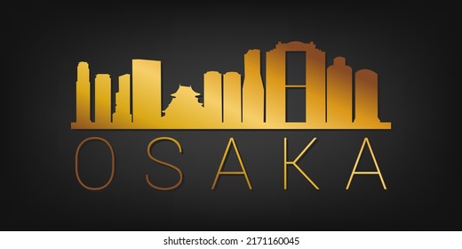 Osaka, Japan Gold Skyline City Silhouette Vector. Golden Design Luxury Style Icon Symbols. Travel And Tourism Famous Buildings.