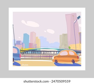 Osaka. Japan. Hand drawn vector art illustration. Poster minimalism cartoon creative style 
