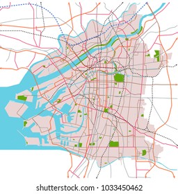 Transportvektorkarte von Osaka (Japan)