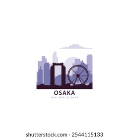 Osaka logo with skyline, cityscape retro vector icon. Japan city horizon, facade, travel logotype