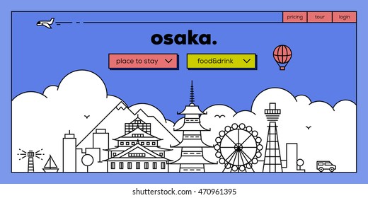 Osaka Modern Web Banner Design with Vector Linear Skyline