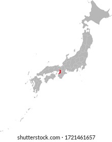 Osaka province highlighted red on Japan map. Gray background. Business concepts and backgrounds.