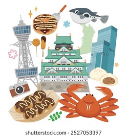 Osaka simple vector illustration set