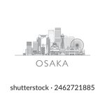 Osaka skyline cityscape illustration in black and white 