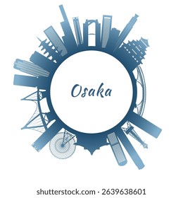 Osaka skyline with colorful buildings. Circular style. Stock vector illustration