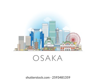 Osaka skyline. Hand drawn vector illustration. Linear style.