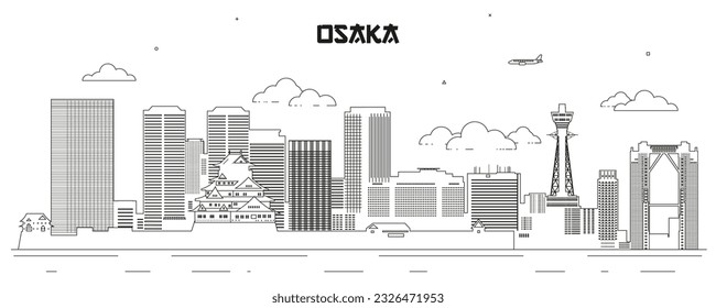Osaka skyline line art vector illustration