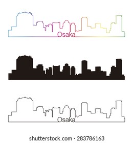 Osaka skyline linear style with rainbow in editable vector file