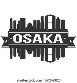 Osaka Skyline Stamp Silhouette Vector City Design Landmark.