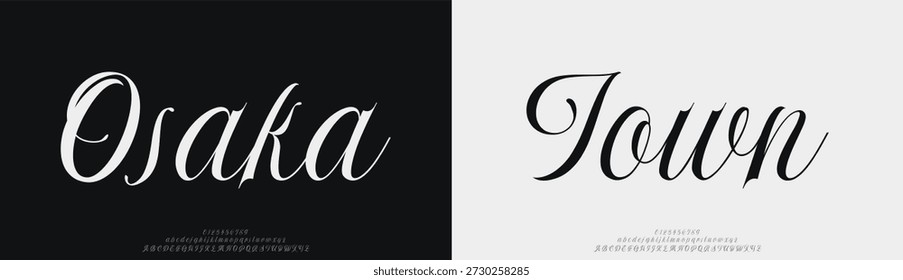 Ciudad de Osaka, alfabeto Vector dibujado a mano. Fuente de script de firma monoline moderna. Elegante fuente de firma. La mejor fuente de firma de caligrafía hermosa del alfabeto
