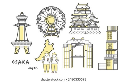 Osaka Reisetourismus Illustration Set