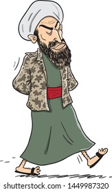 Osama Bin Laden Walking In Camouflage Jacket