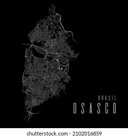 Osasco city vector map poster. Brazil municipality square linear street map, administrative municipal area, white lines on black background, with title.