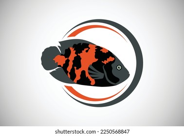 Oscar Fish in a circle. Fish logo design template. Seafood restaurant shop Logotype concept icon.