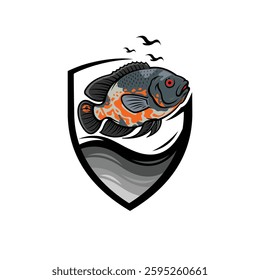 Oscar fish logo with shield concept