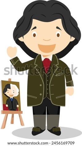 Oscar Wilde cartoon character. Vector Illustration. Kids History Collection.