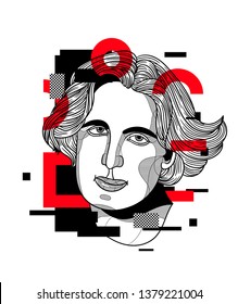 Oscar Wilde. Vector illustration hand drawn. Glitch.  