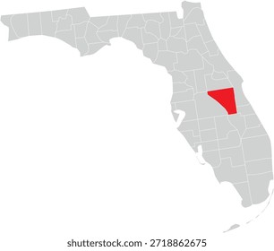 Osceola County on Map of Florida State Editable Vector