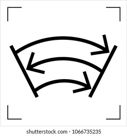 Oscillating rotary movement (continuous). ISO. To indicate continuous limited alternating rotary motion in clockwise and anticlockwise directions