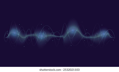 oscillating wave in green and blue gradient colorful music signal voice recognition technology assistant audio art